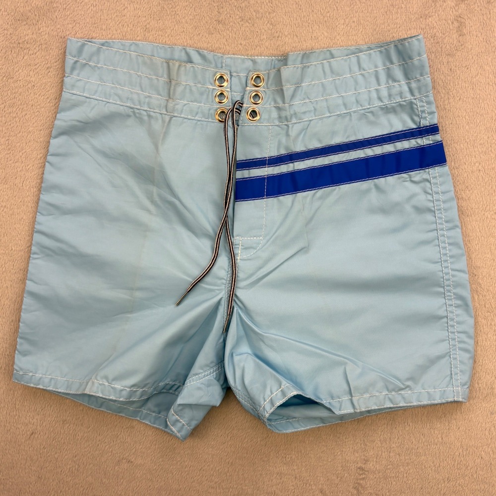 Birdwell Beach Britches Board Shorts Mens 28 Blue Striped Nylon Vintage Surf 70s
